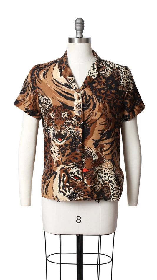 1980s Leopard Novelty Print Blouse | medium