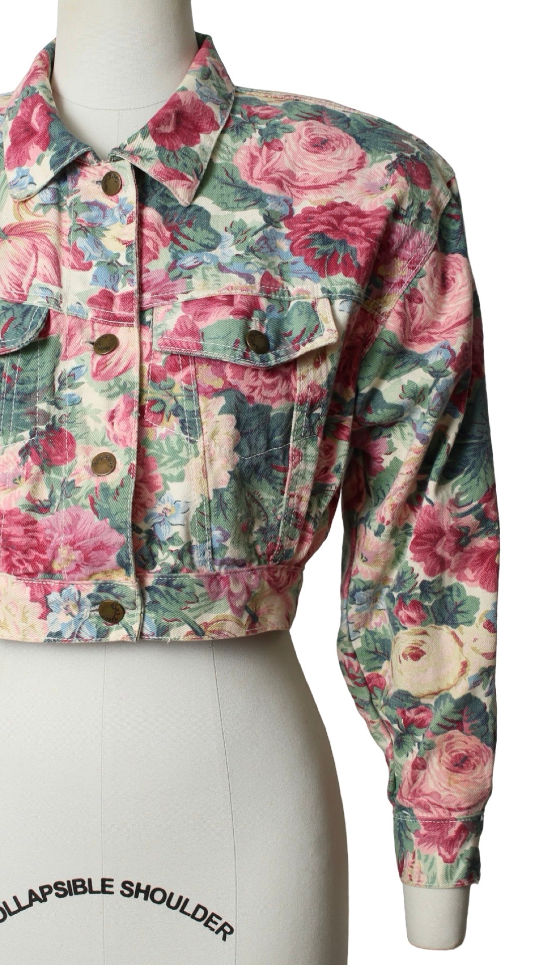 NEW | 1990s Floral Denim Cropped Jacket | medium