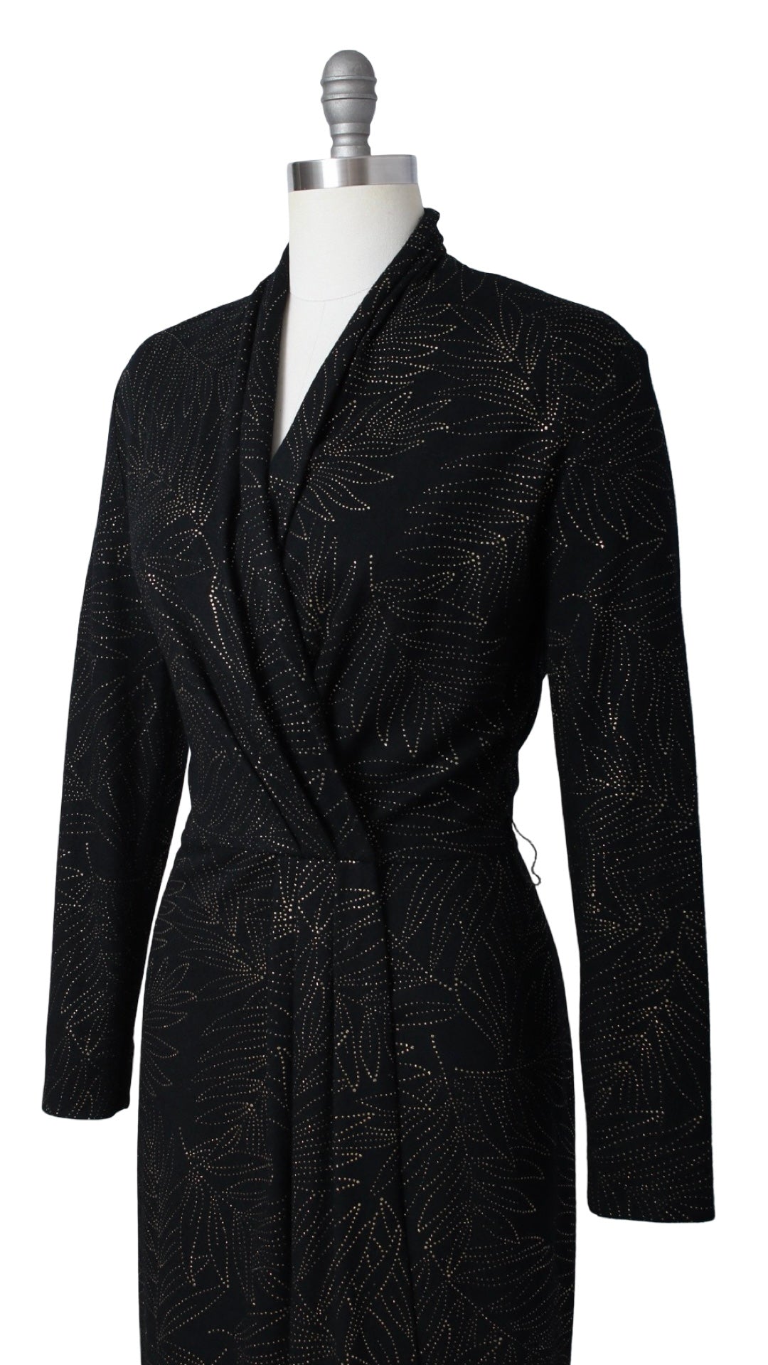1980s Gold Pointillist Leaf Wool Wrap Dress | medium/large