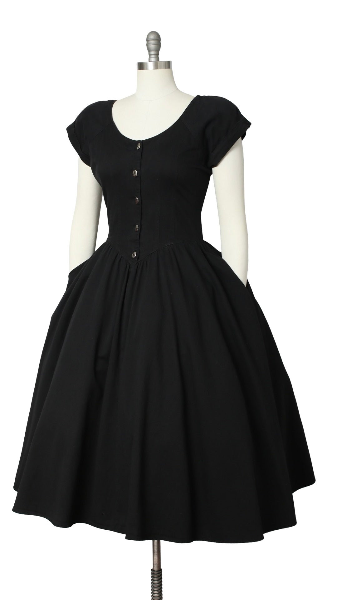 NEW | 1990s Black Denim Shirtwaist Dress | medium