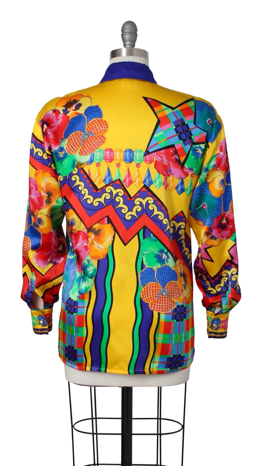 1990s ESCADA Silk Gem Floral Novelty Print Blouse | medium/large