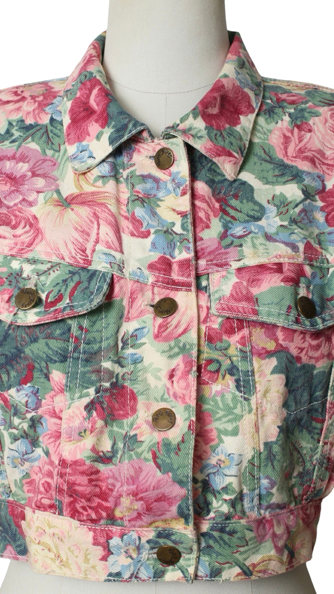 NEW | 1990s Floral Denim Cropped Jacket | medium