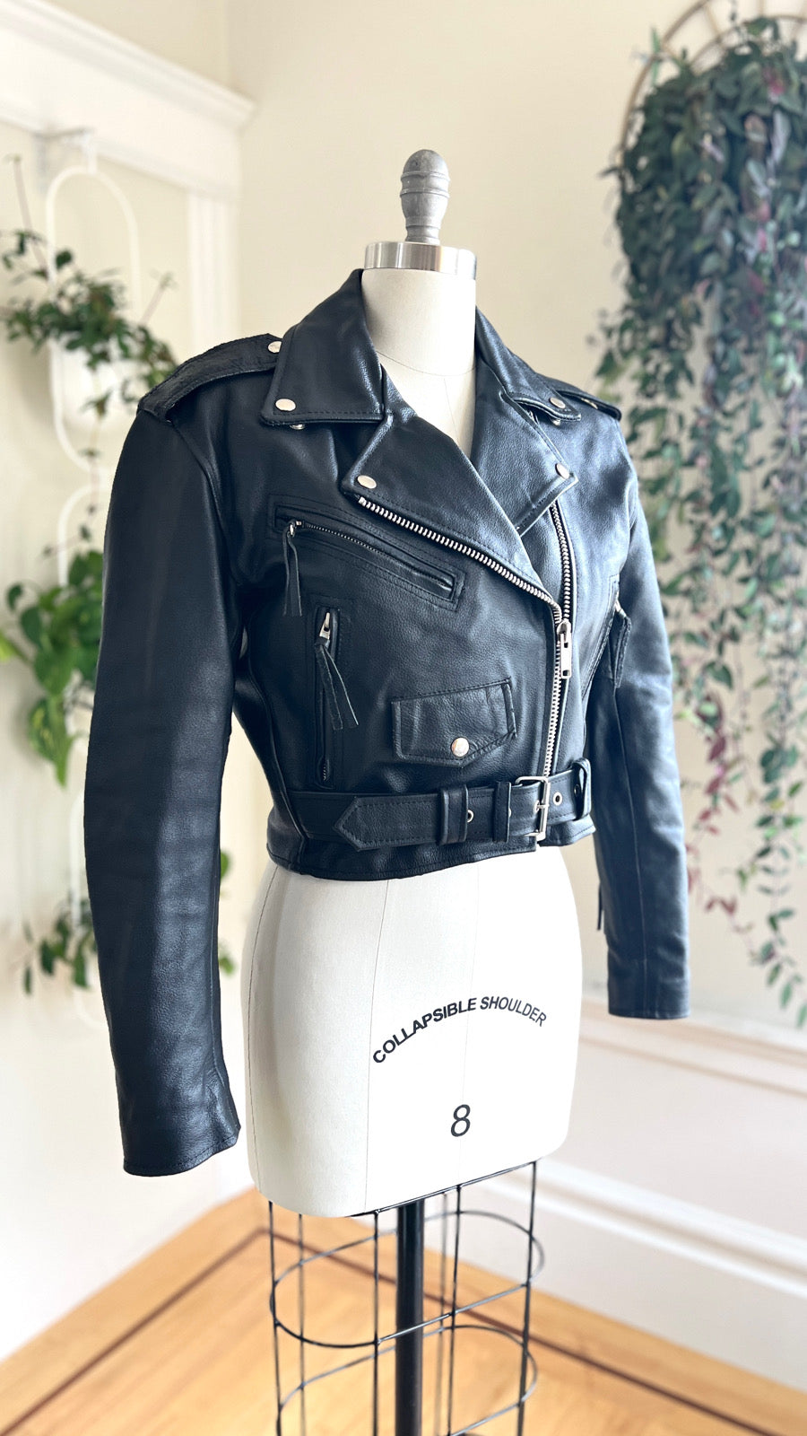 1990s Black Leather Moto Jacket | medium