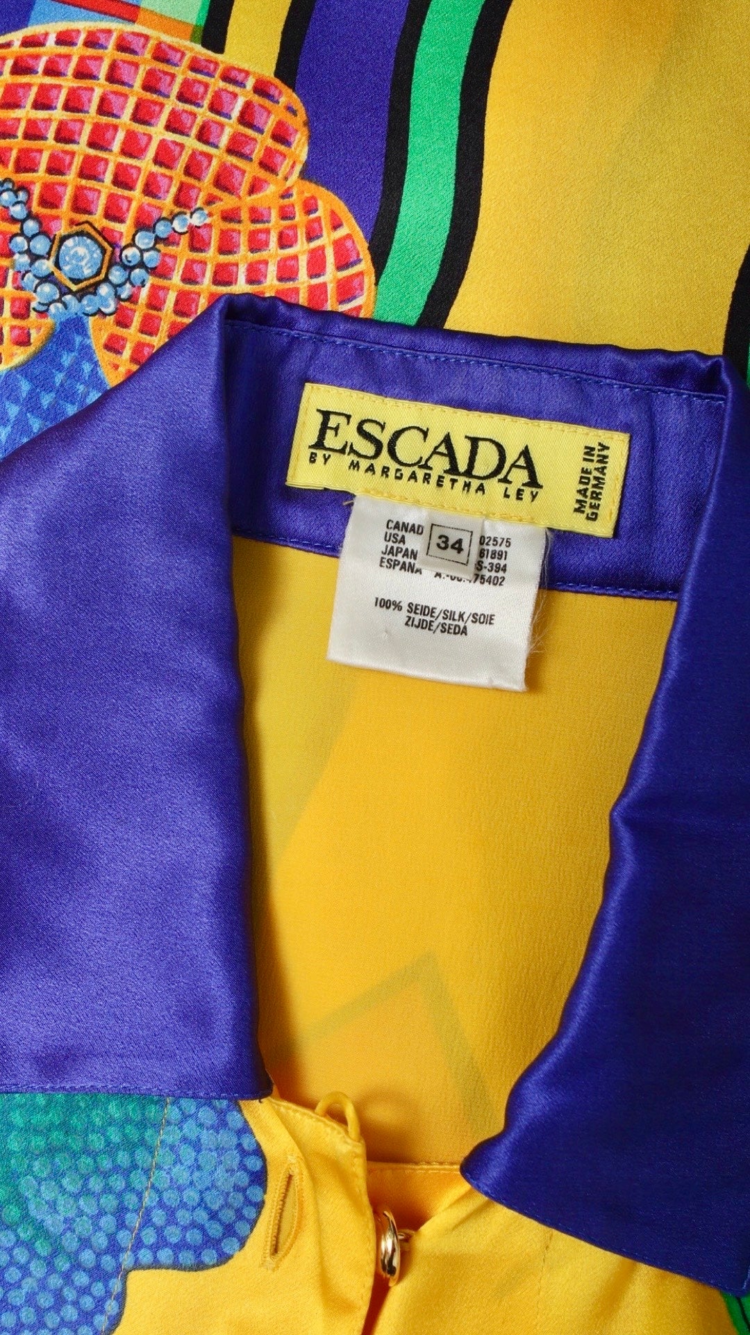 1990s ESCADA Silk Gem Floral Novelty Print Blouse | medium/large