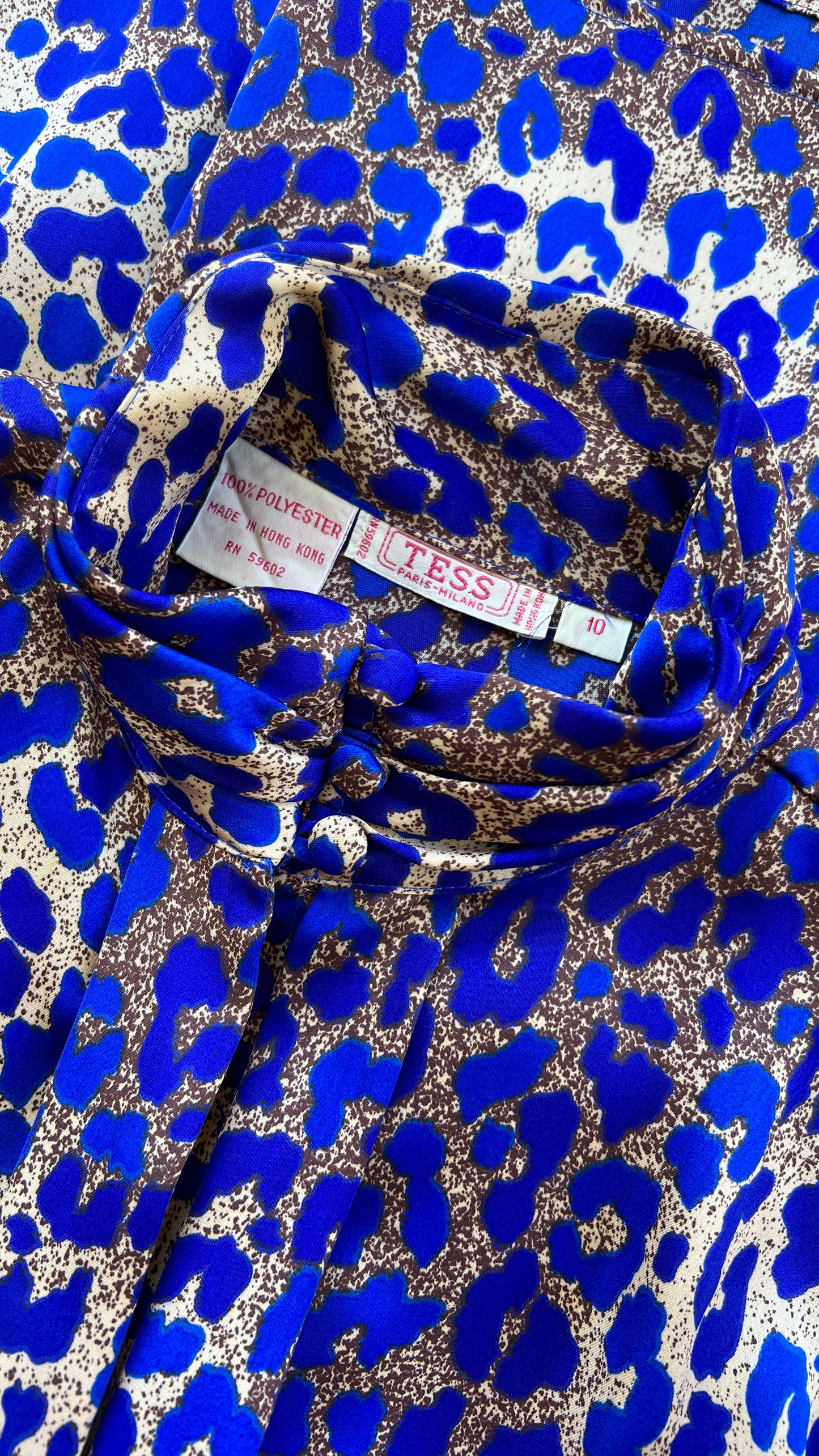 1980s Blue Leopard Print Blouse | medium/large