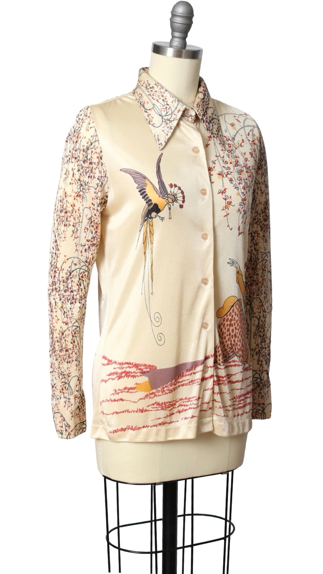 1970s Art Deco Novelty Print Blouse | small