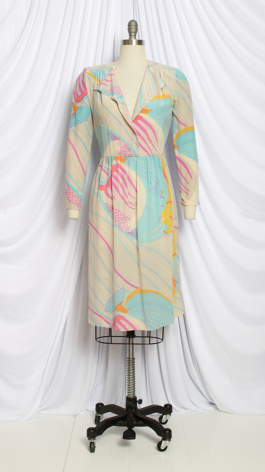 NEW | 1980s Fish Novelty Print Silk Crepe Dress | small/medium