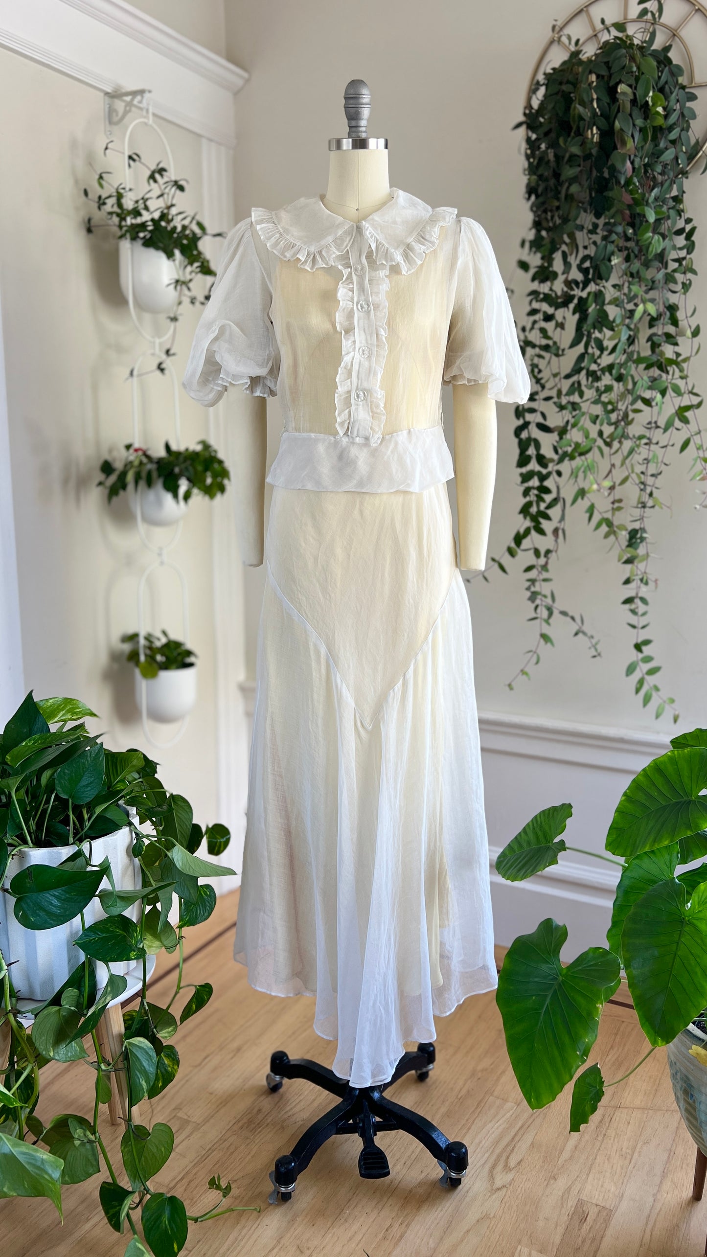 1930s NRA LABEL Organza Wedding Dress with Slip | x-small/small