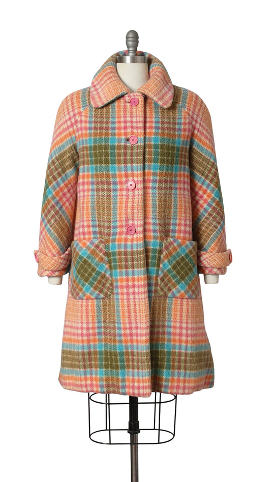 NEW | 1960s Colorful Plaid Wool Coat | small