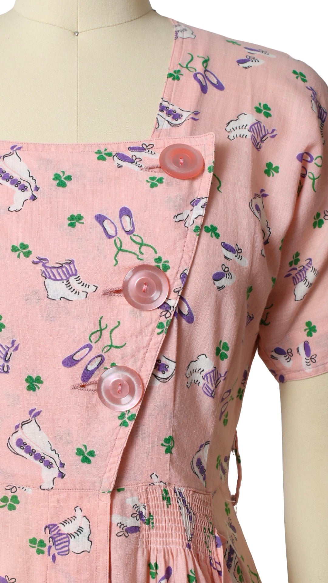 NEW | 1930s 1940s Shoes + Clover Novelty Print Dress | petite small