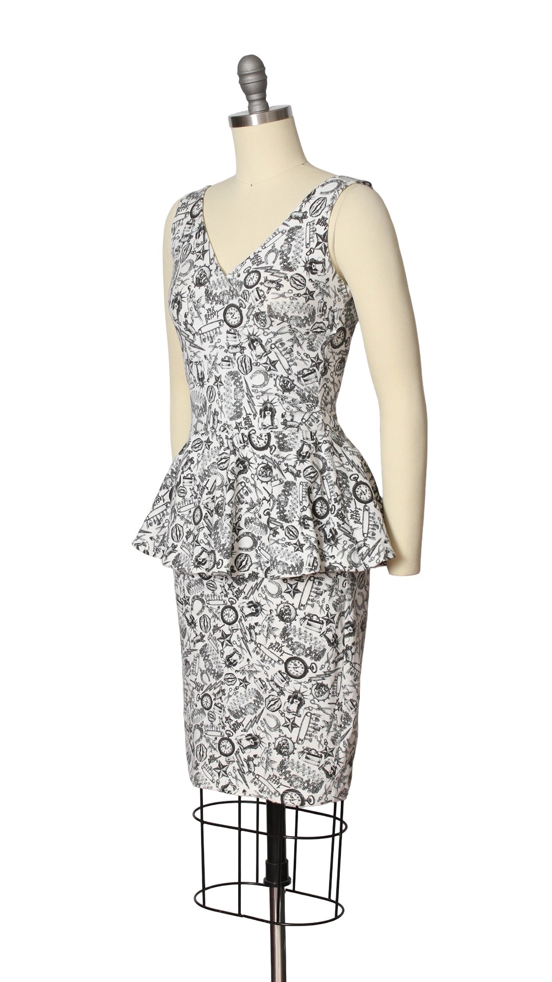 NEW | 2000s Y2K BETSEY JOHNSON "Tattoo You" Peplum Dress | x-small/small