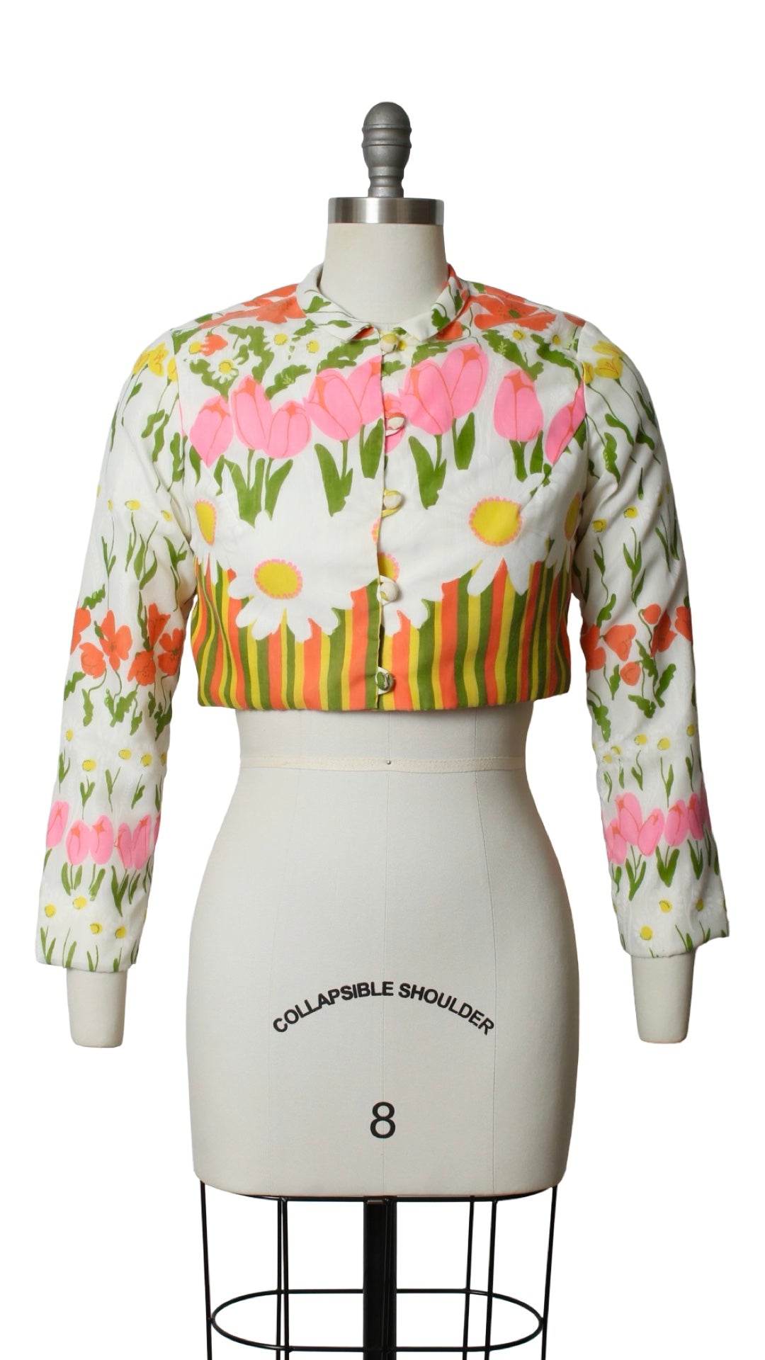 1960s 1970s Floral Border Print Cropped Jacket | small