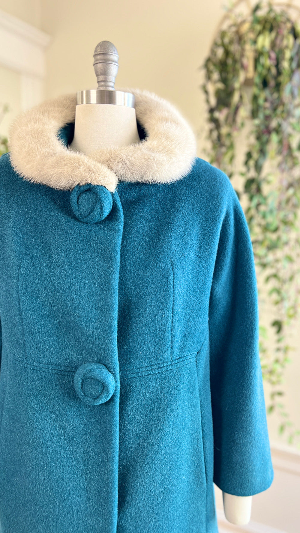 1960s Mink Fur & Teal Mohair Wool Coat | medium