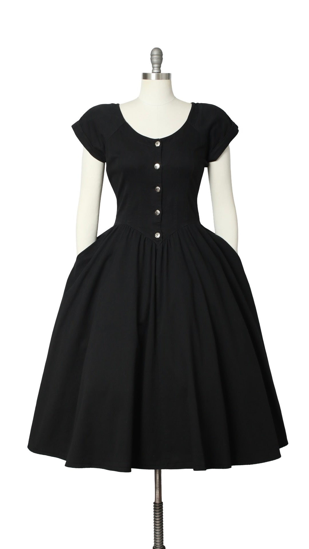 NEW | 1990s Black Denim Shirtwaist Dress | medium