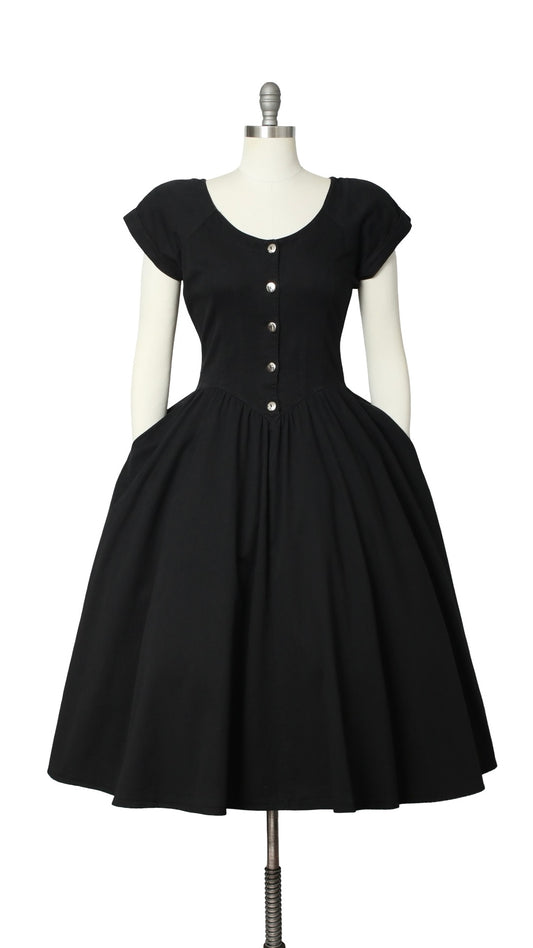 NEW | 1990s Black Denim Shirtwaist Dress | medium