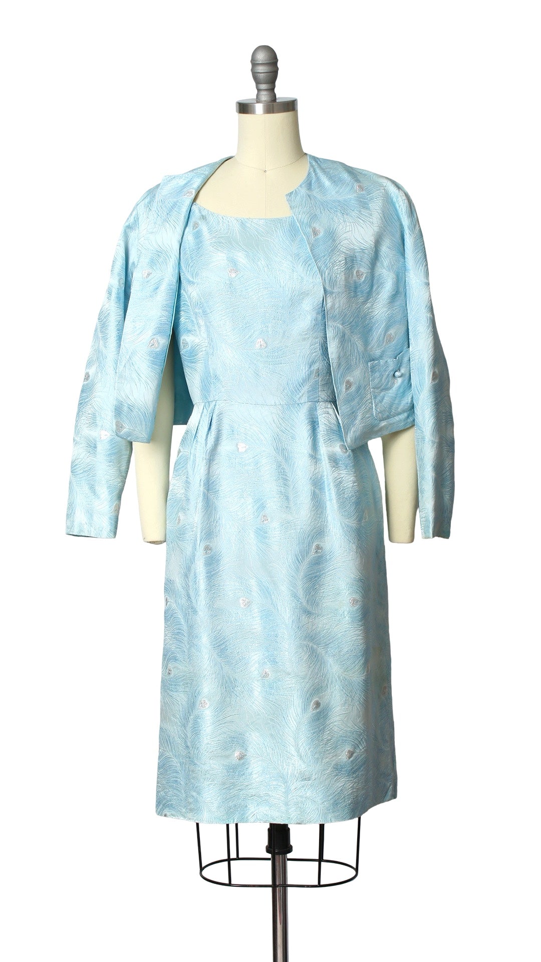 1960s Metallic Peacock Feather Novelty Dress Set | small
