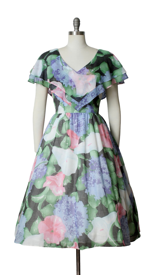 NEW | 1970s Calla Lily Floral Dress | small