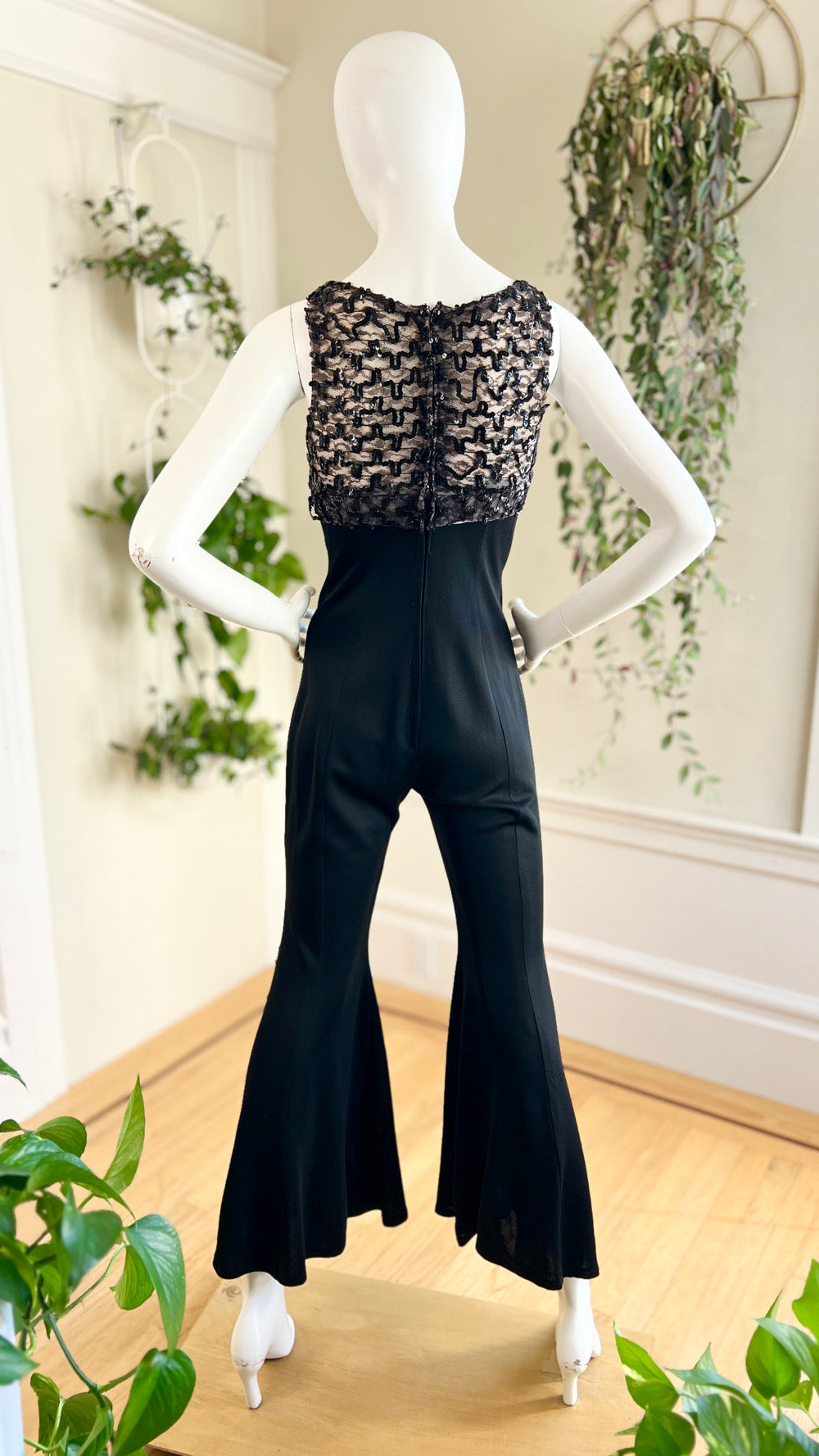 1970s Sequin Cutout Bell Bottom Jumpsuit | x-small/small