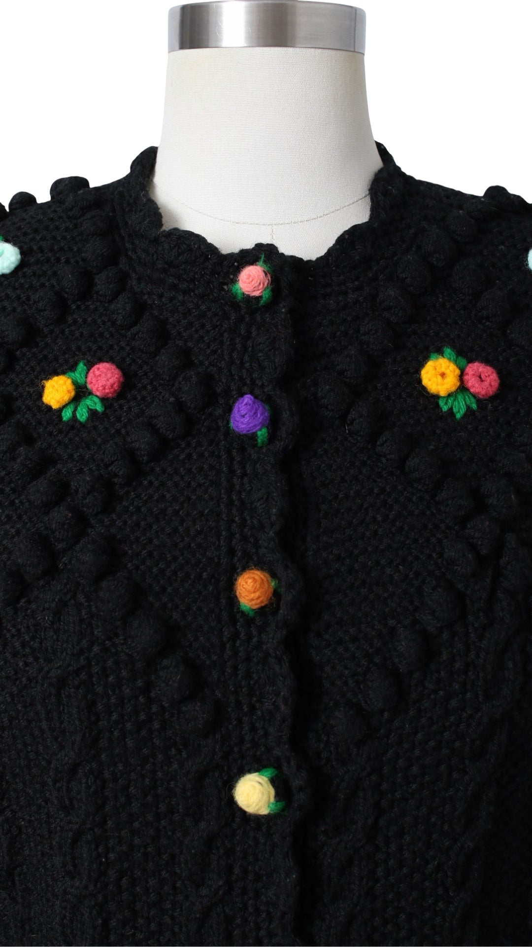 1980s Floral Popcorn Knit Wool Cardigan | medium/large