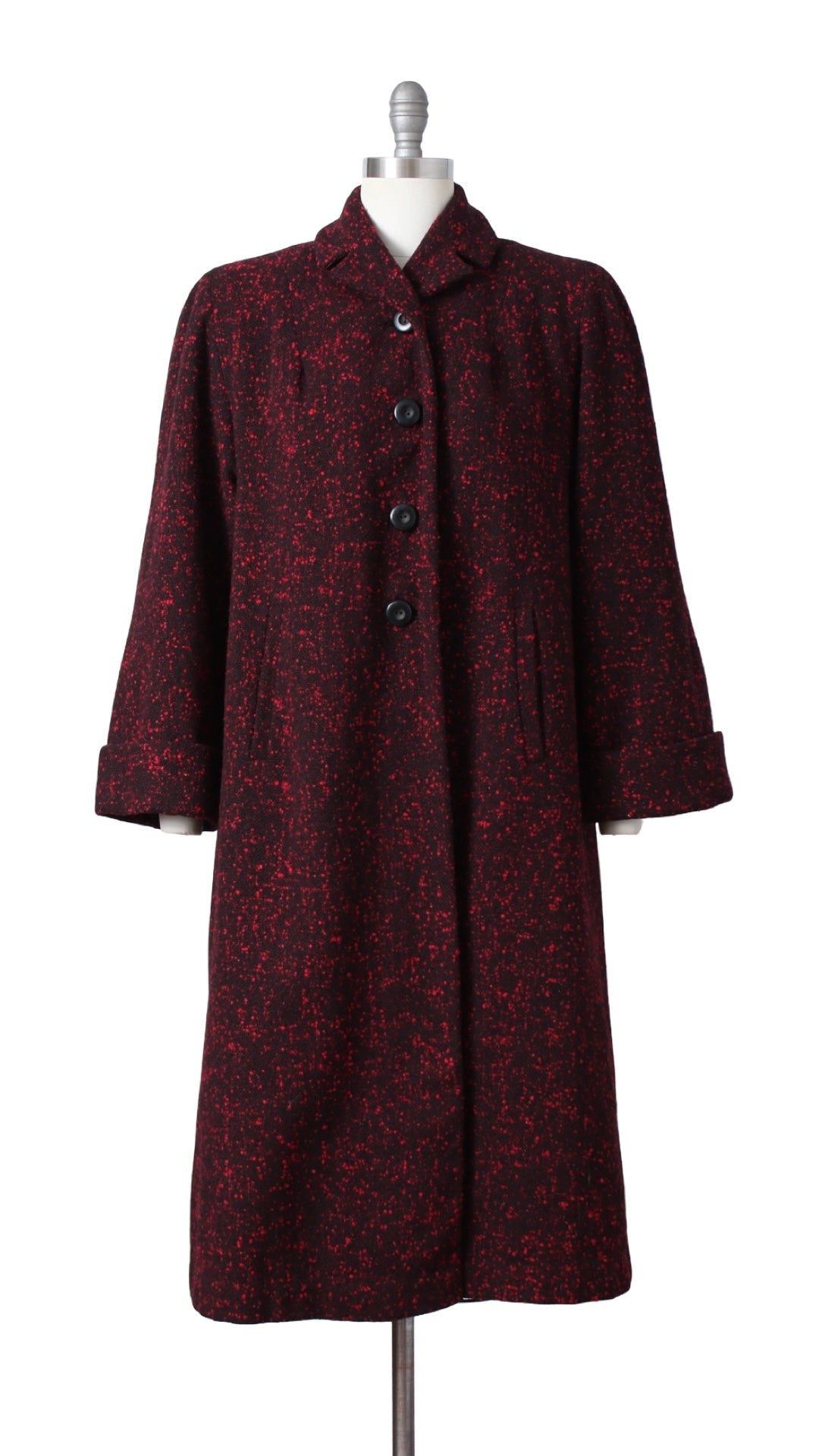 1940s 1950s Red Bouclé Wool Coat | large