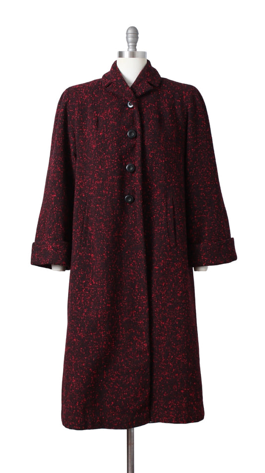 1940s 1950s Red Bouclé Wool Coat | large