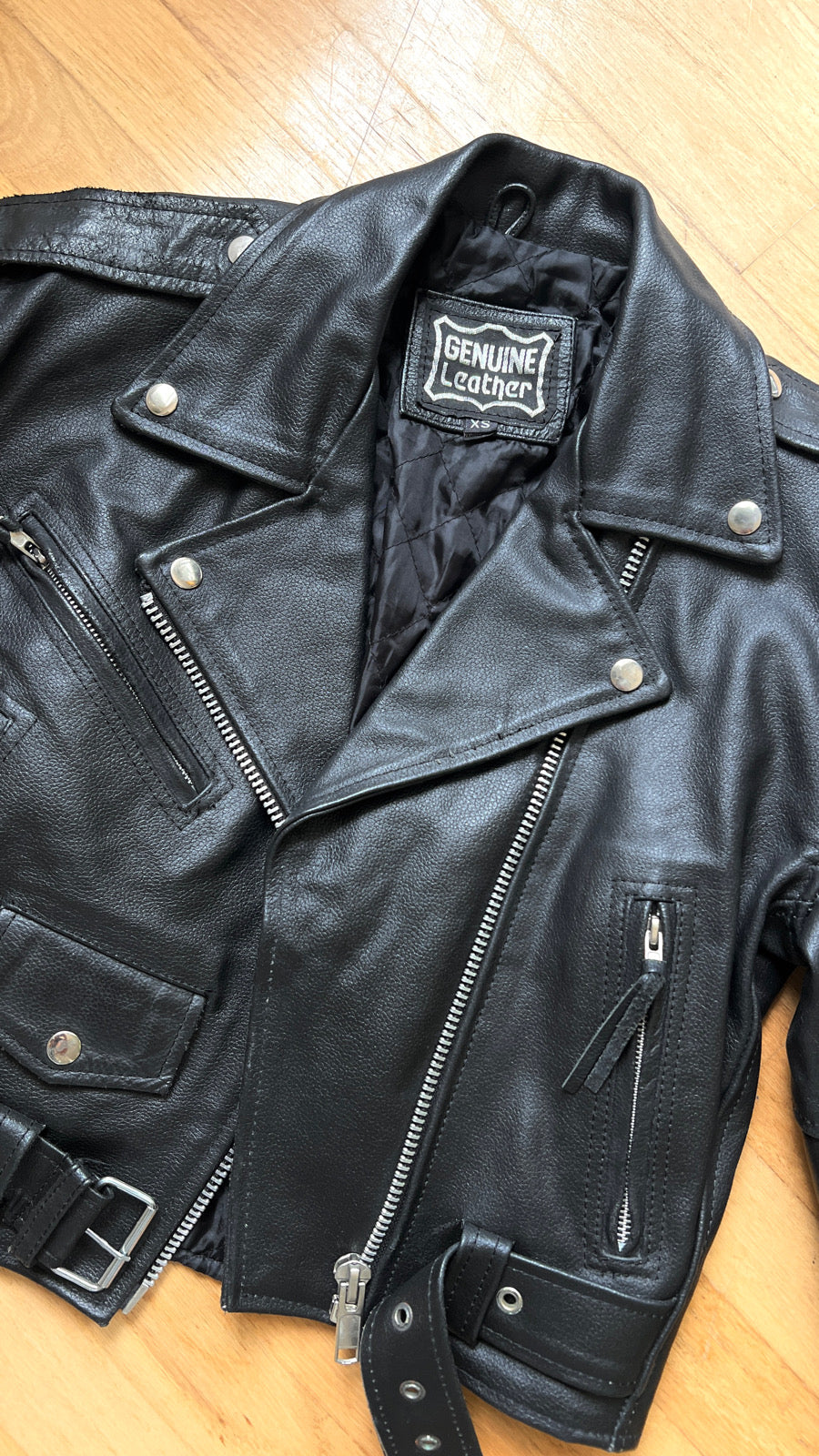 1990s Black Leather Moto Jacket | medium