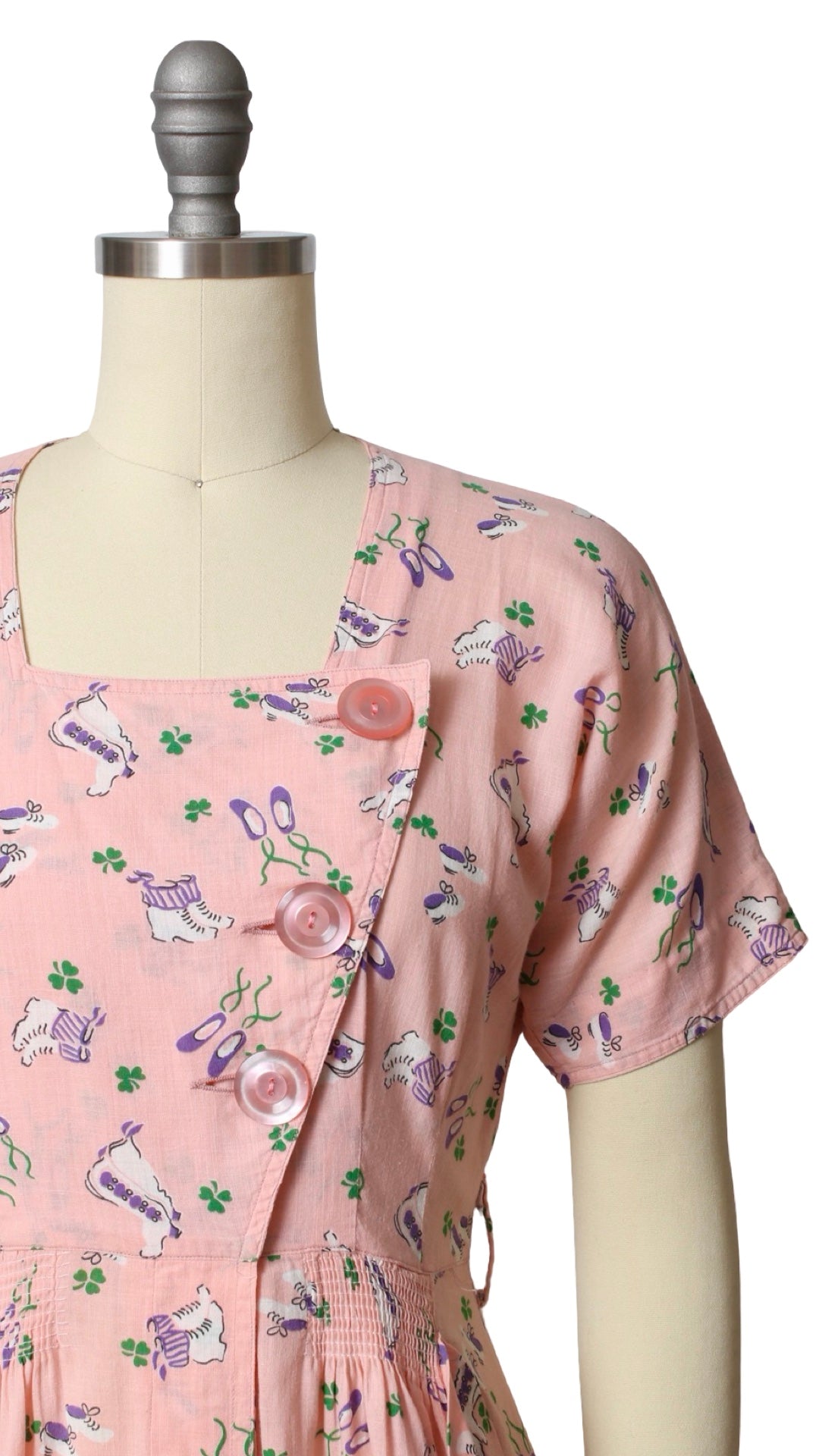 NEW | 1930s 1940s Shoes + Clover Novelty Print Dress | petite small