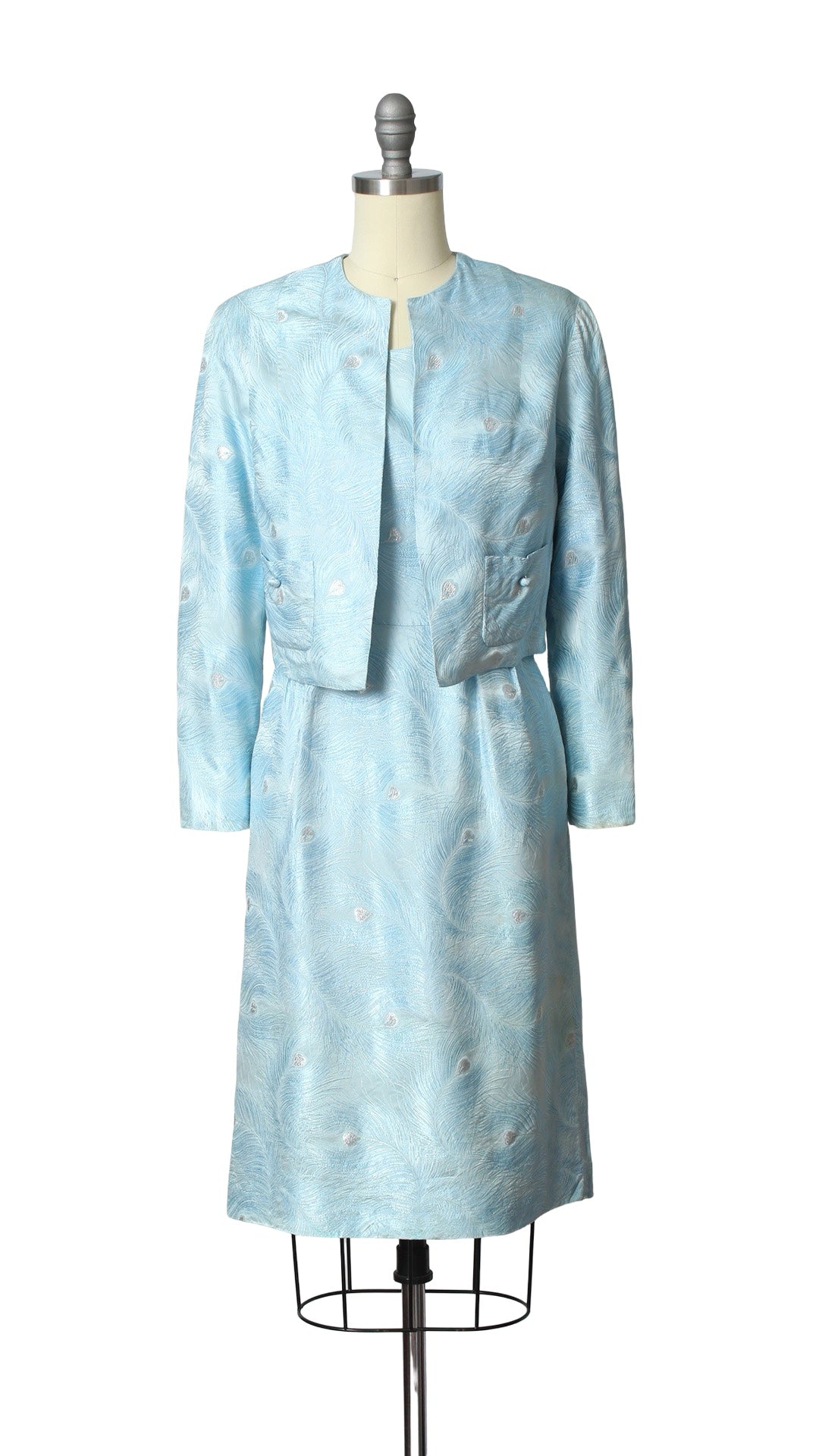 1960s Metallic Peacock Feather Novelty Dress Set | small
