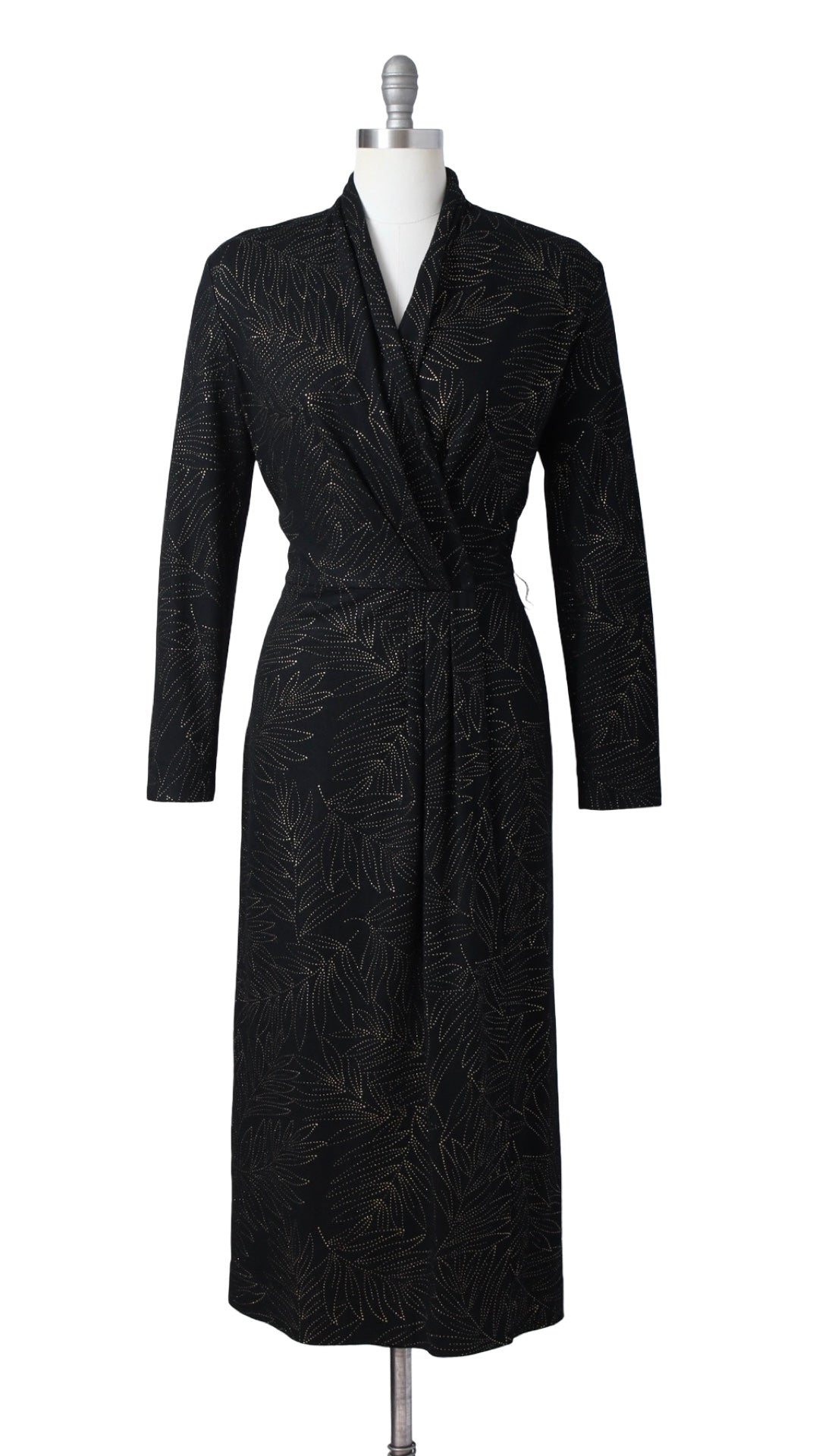 1980s Gold Pointillist Leaf Wool Wrap Dress | medium/large