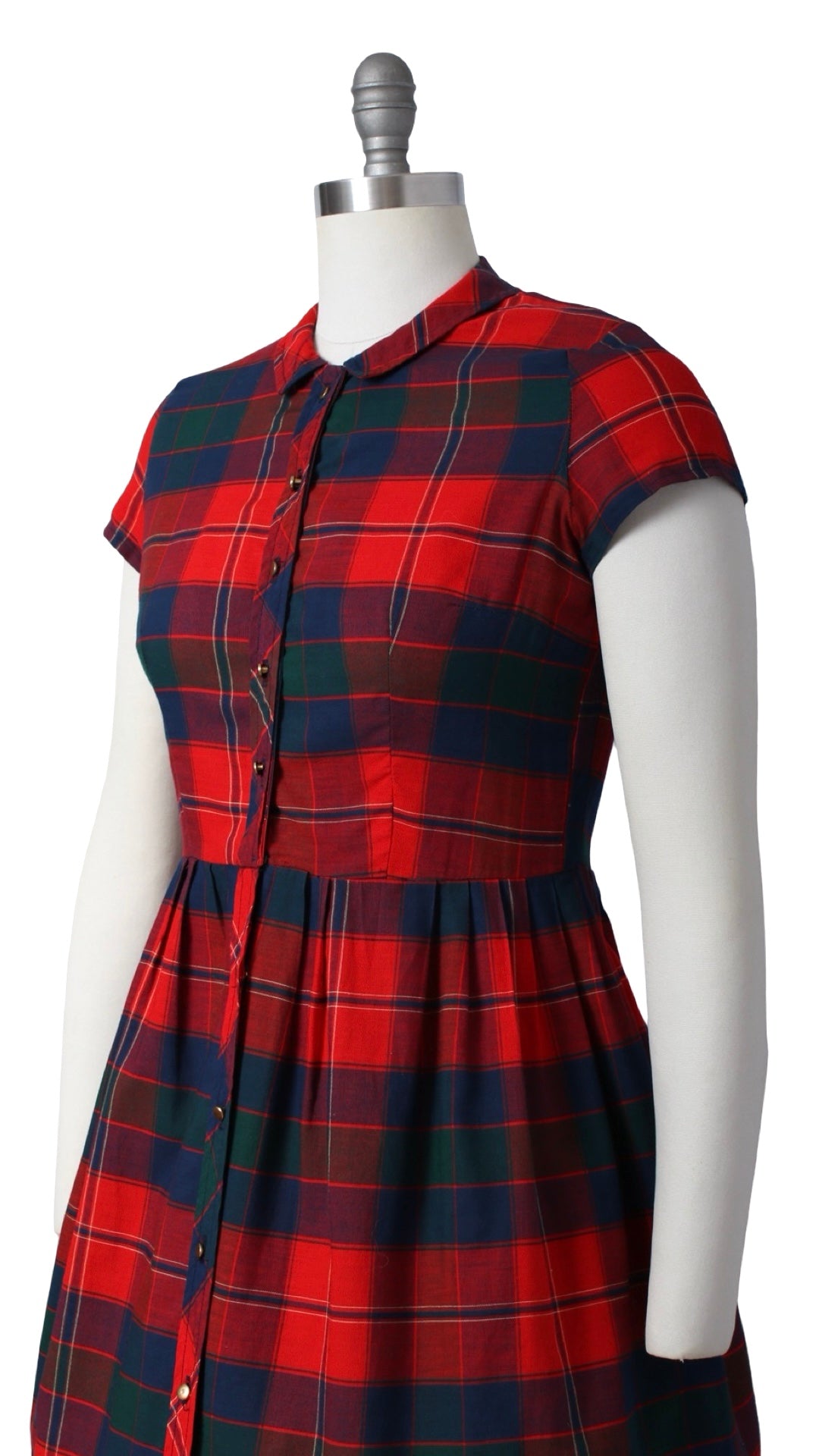 1950s 1960s Plaid Shirtwaist Dress | small/medium
