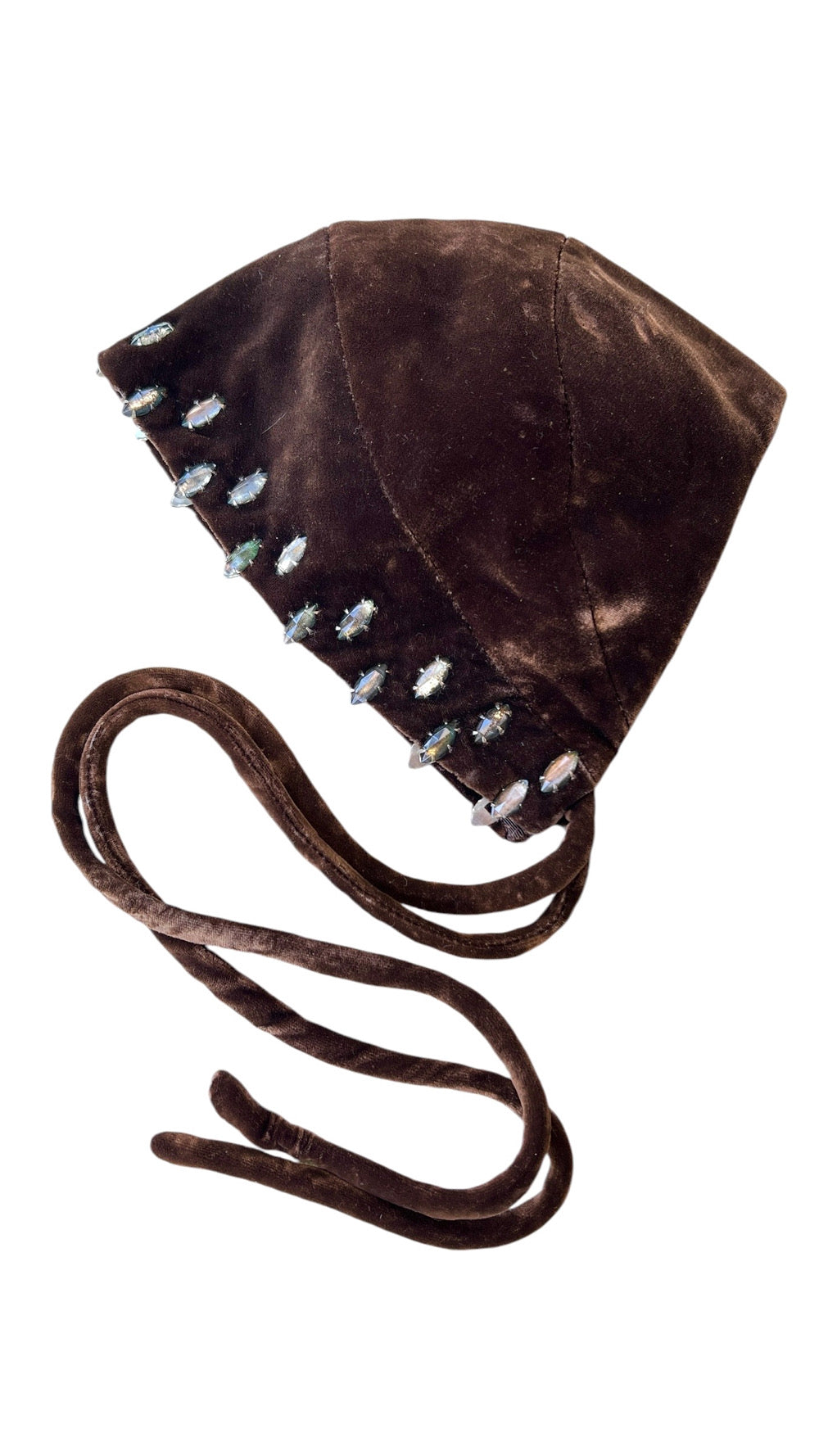 1950s Rhinestone Studded Brown Velvet Bonnet