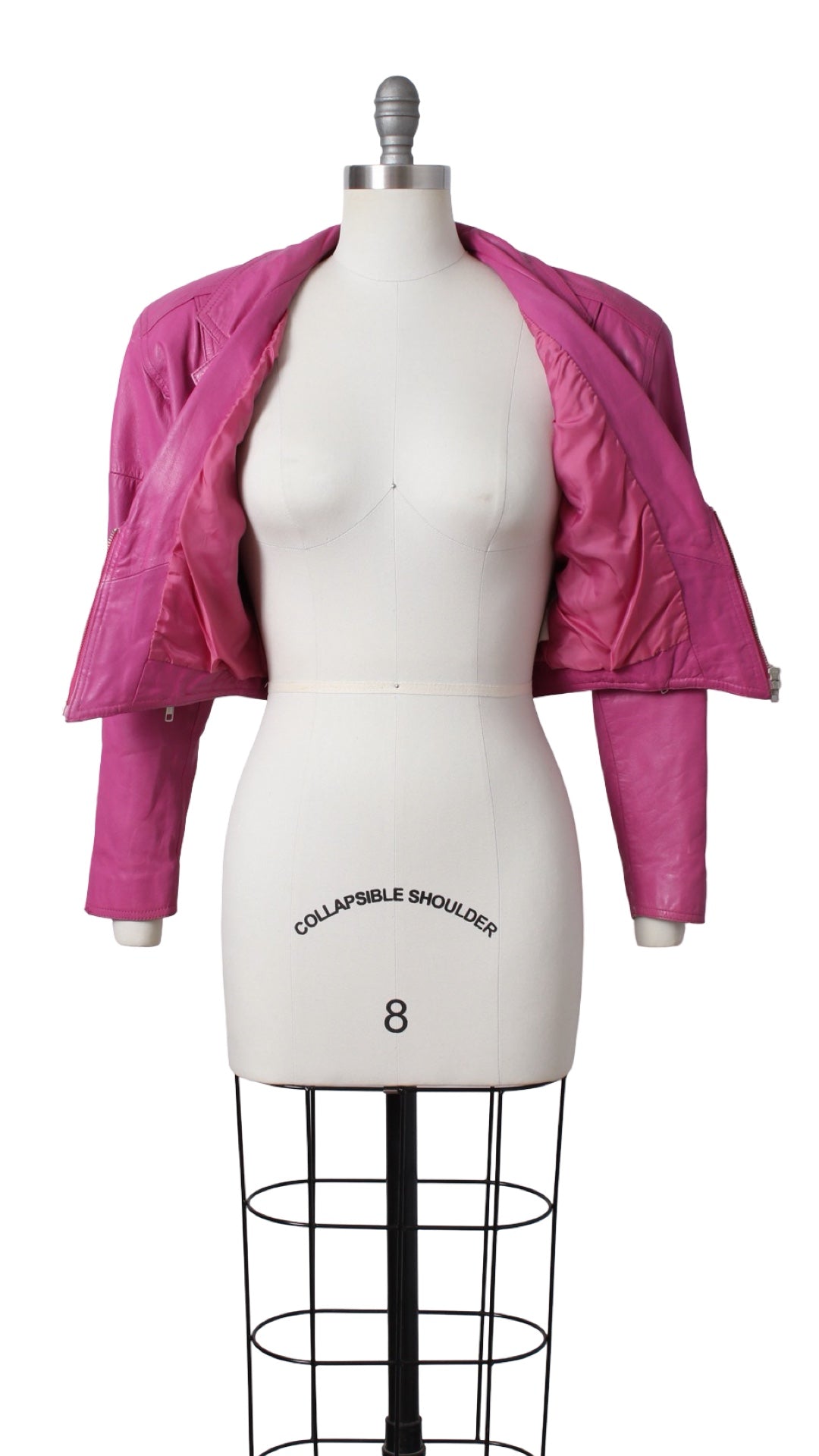 1990s Hot Pink Leather Cropped Jacket | small