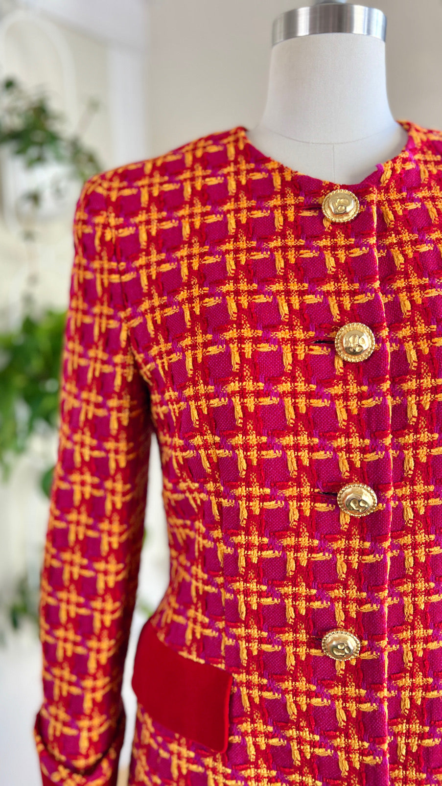 1980s ESCADA Chenille Plaid Wool Skirt Suit | medium