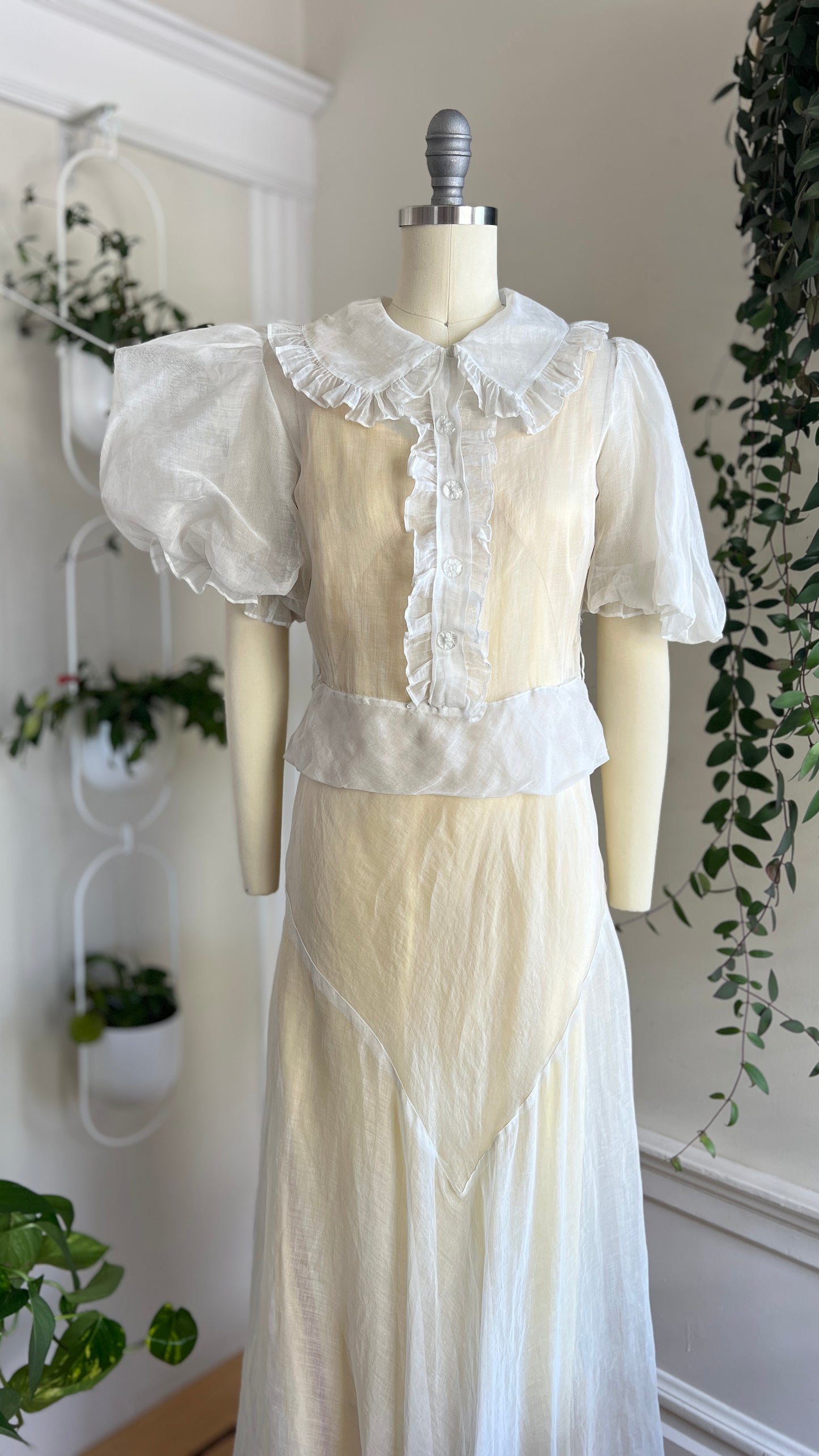 1930s NRA LABEL Organza Wedding Dress with Slip | x-small/small