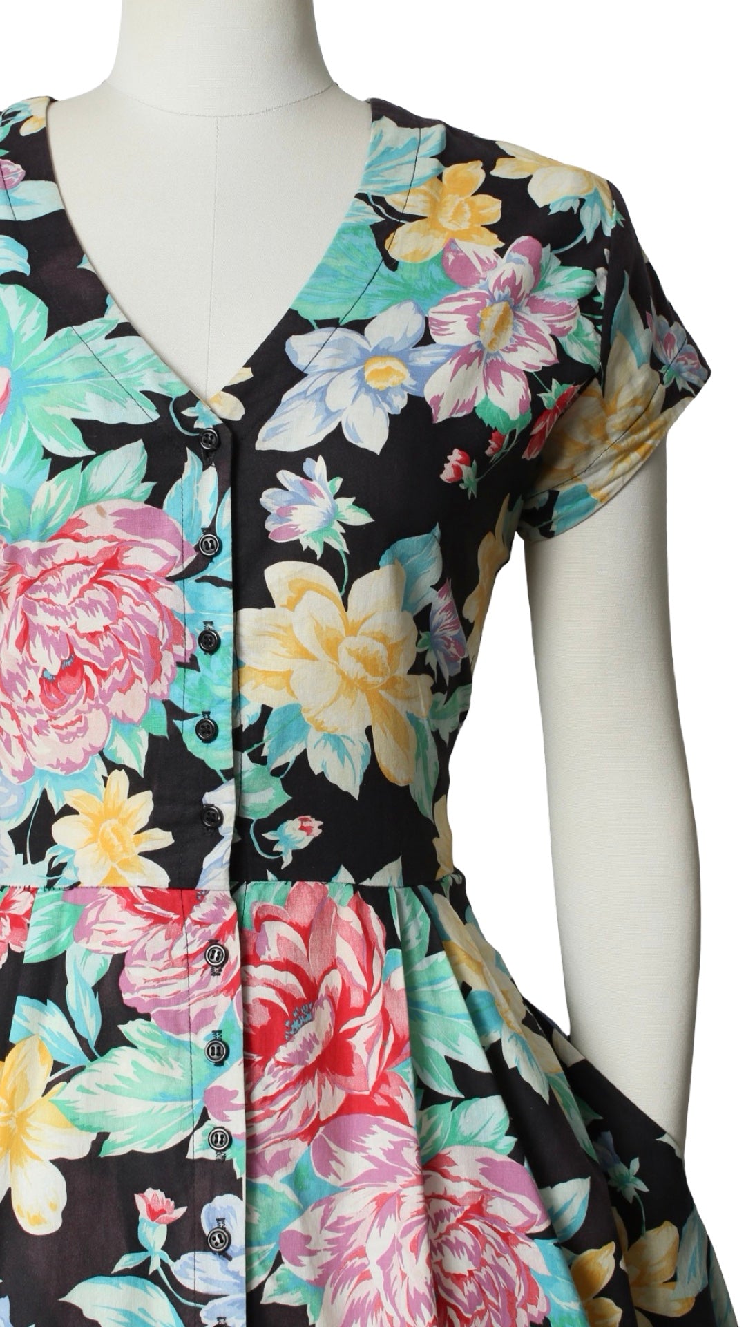 NEW | 1990s Floral Cotton Shirtwaist Dress | medium