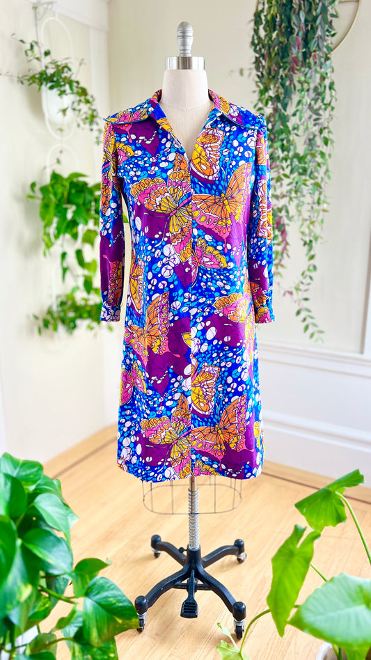 1970s Butterfly Novelty Print Shift Dress | large/x-large