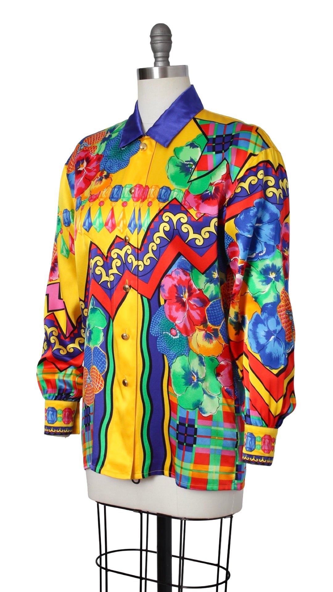 1990s ESCADA Silk Gem Floral Novelty Print Blouse | medium/large