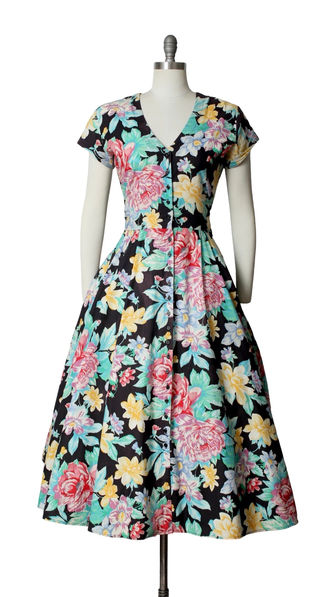 NEW | 1990s Floral Cotton Shirtwaist Dress | medium