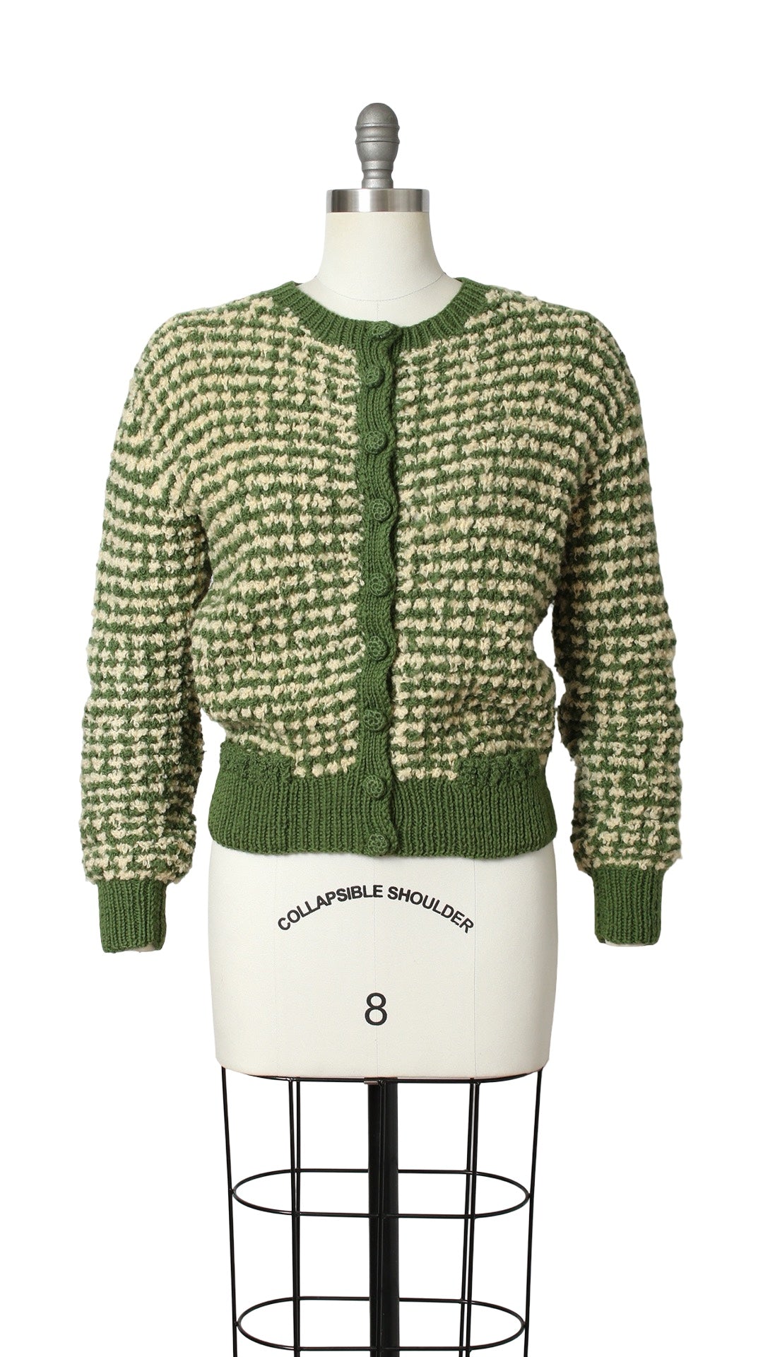 1950s Green Bouclé Knit Wool Cardigan | medium