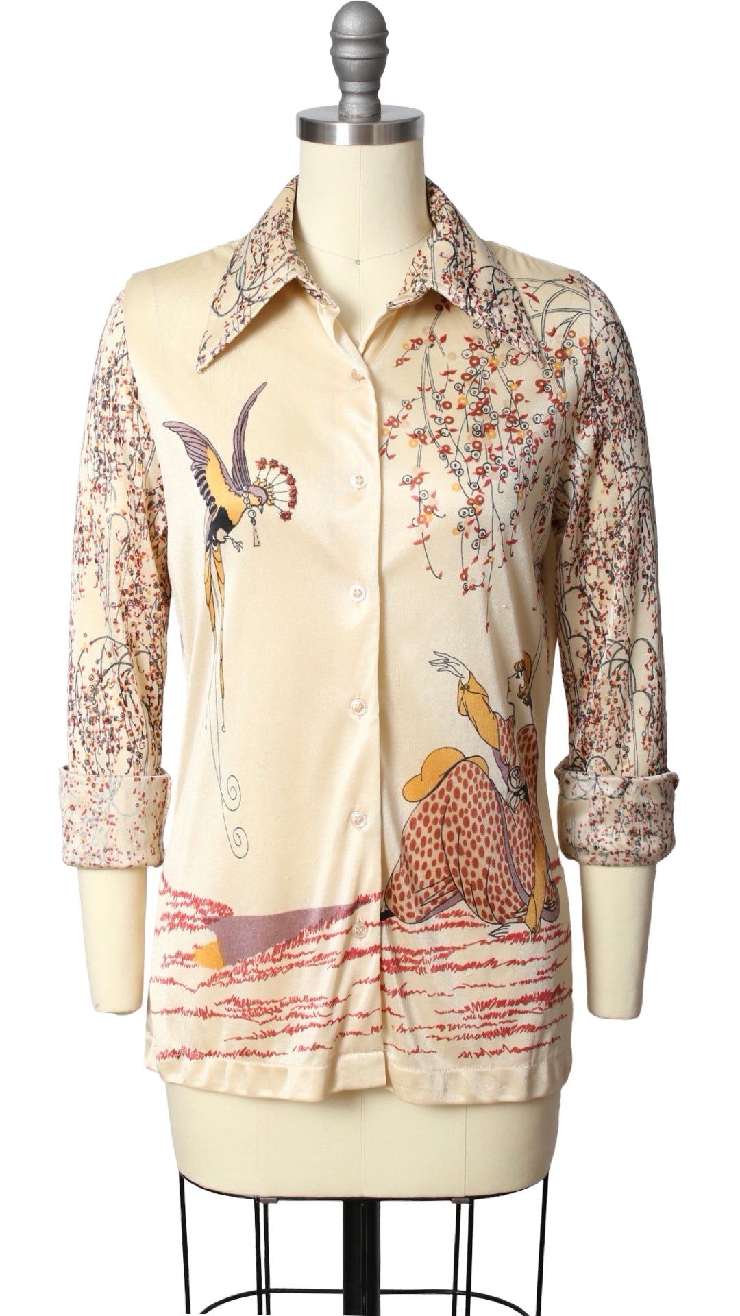 1970s Art Deco Novelty Print Blouse | small