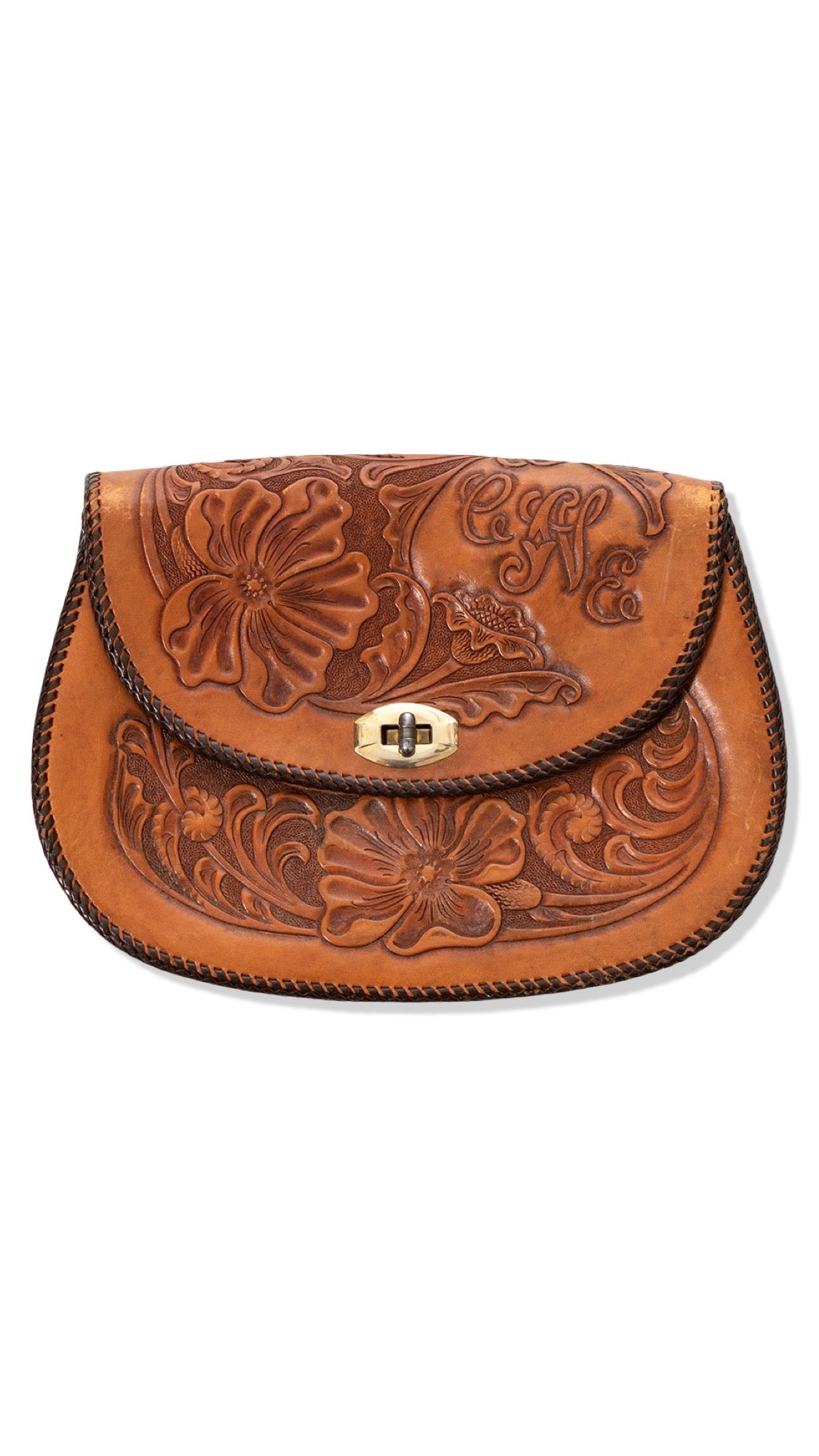 1970s Floral Tooled Leather Clutch