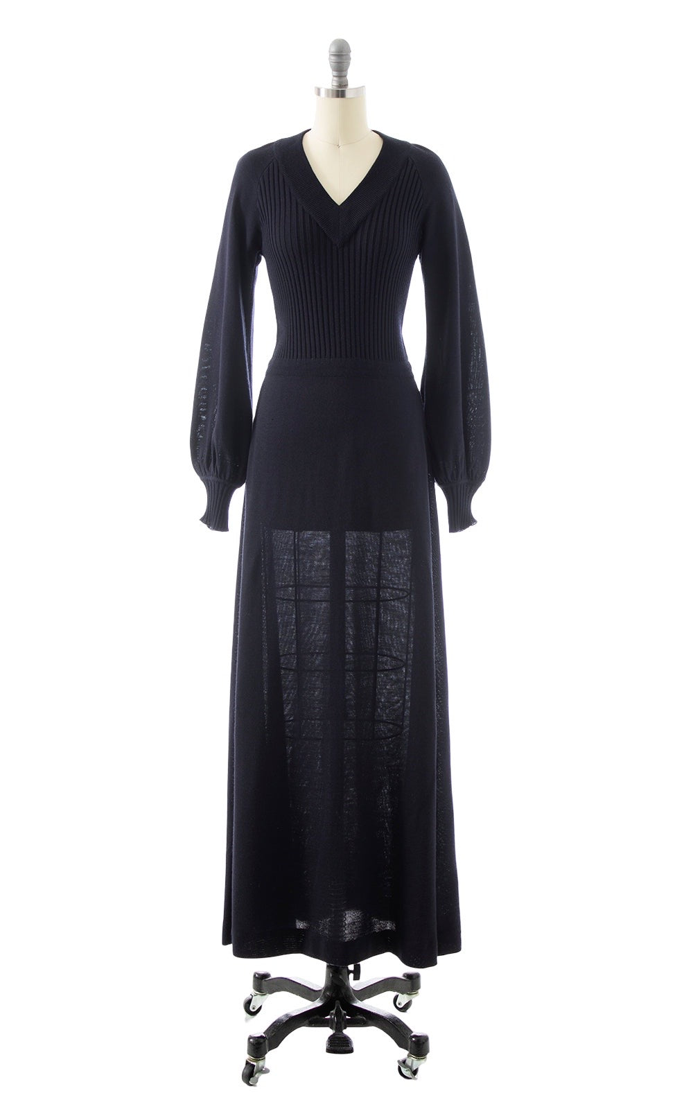 1970s Bishop Sleeve Knit Maxi Dress | x-small/small/medium
