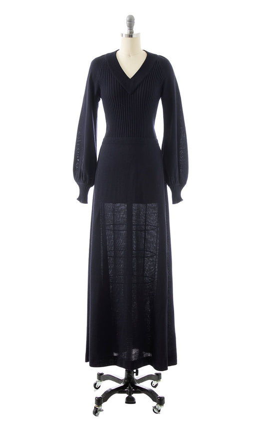 1970s Bishop Sleeve Knit Maxi Dress | x-small/small/medium