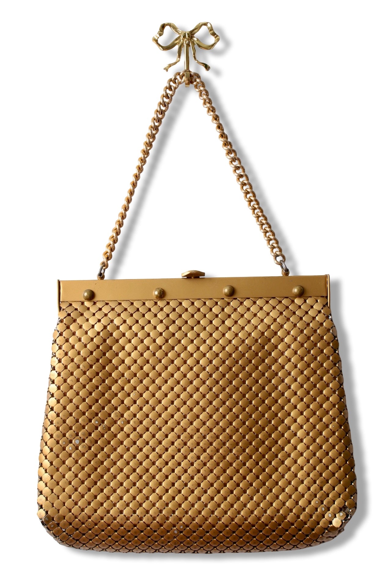 1960s WHITING & DAVIS Gold Metal Mesh Handbag