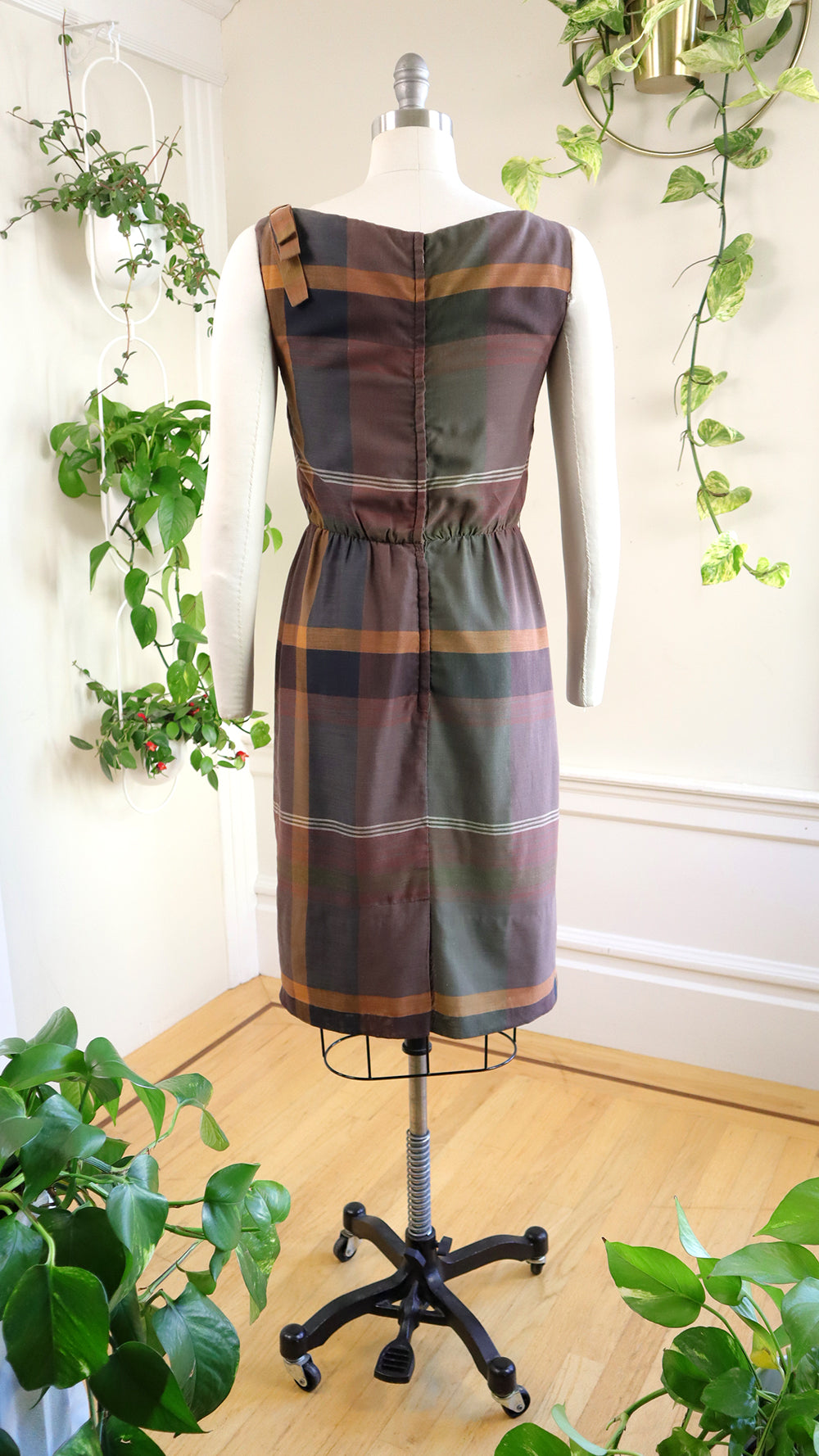 NEW ⭐️ 1950s L'AIGLON Brown Plaid Wiggle Dress | medium