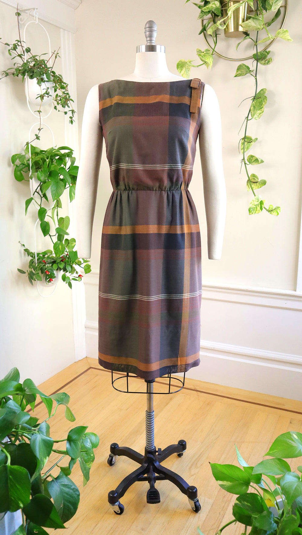 NEW ⭐️ 1950s L'AIGLON Brown Plaid Wiggle Dress | medium