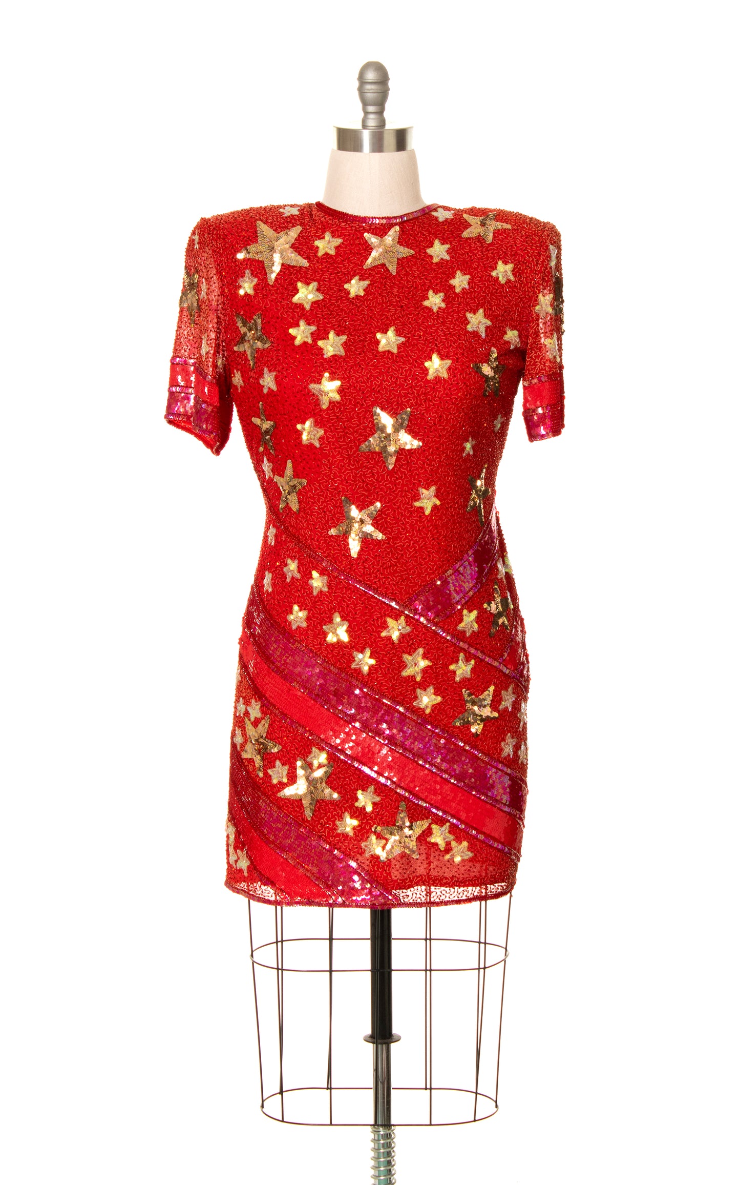 1980s Star Sequin Silk Party Dress | large