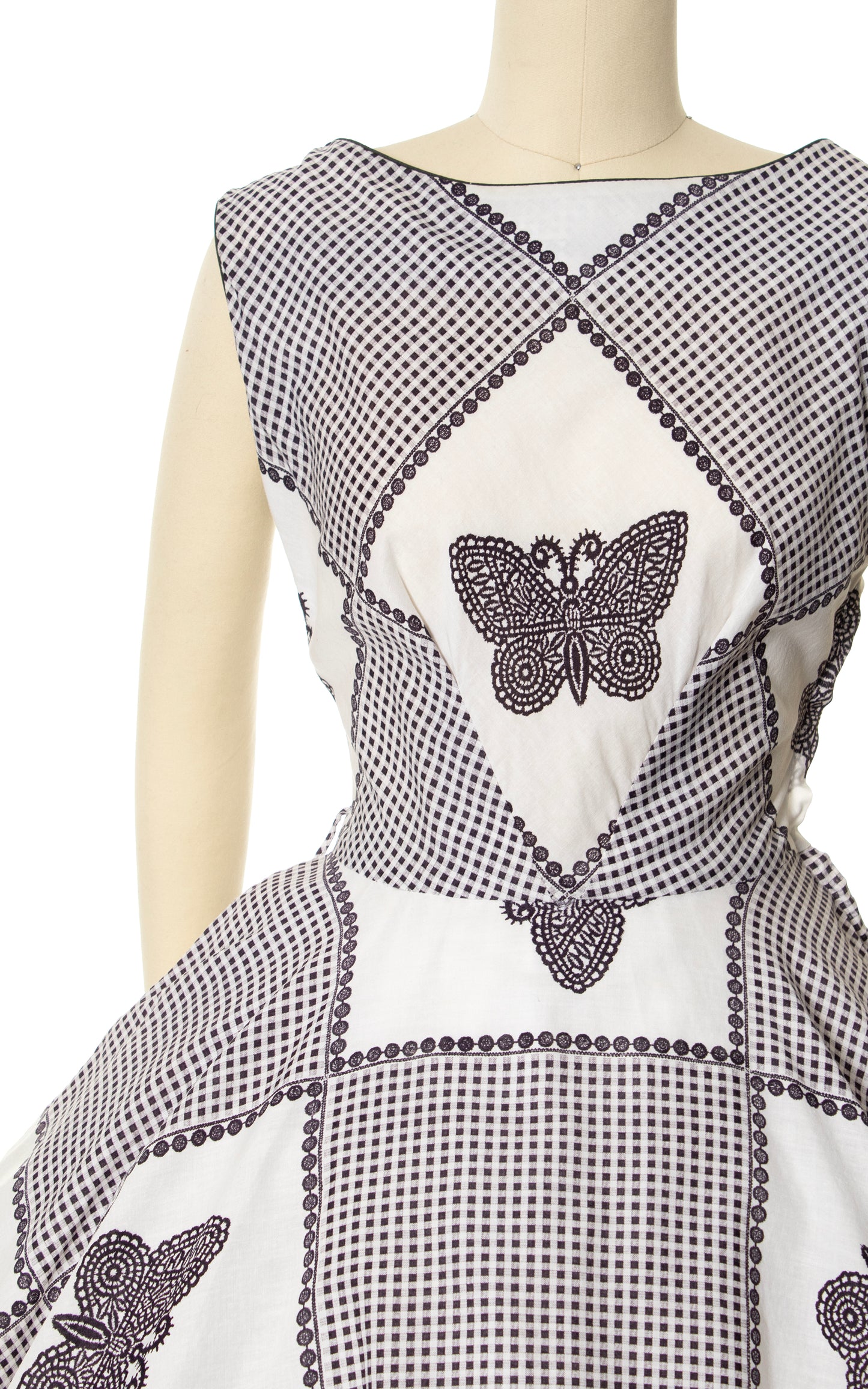 1950s Butterfly Gingham Circle Skirt Sundress | small/medium