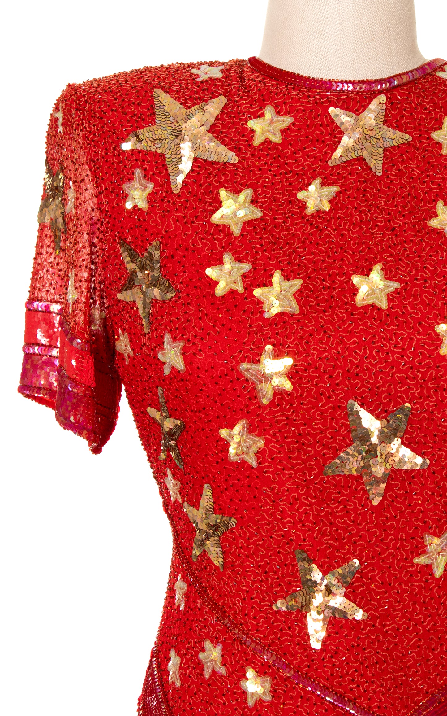 1980s Star Sequin Silk Party Dress | large