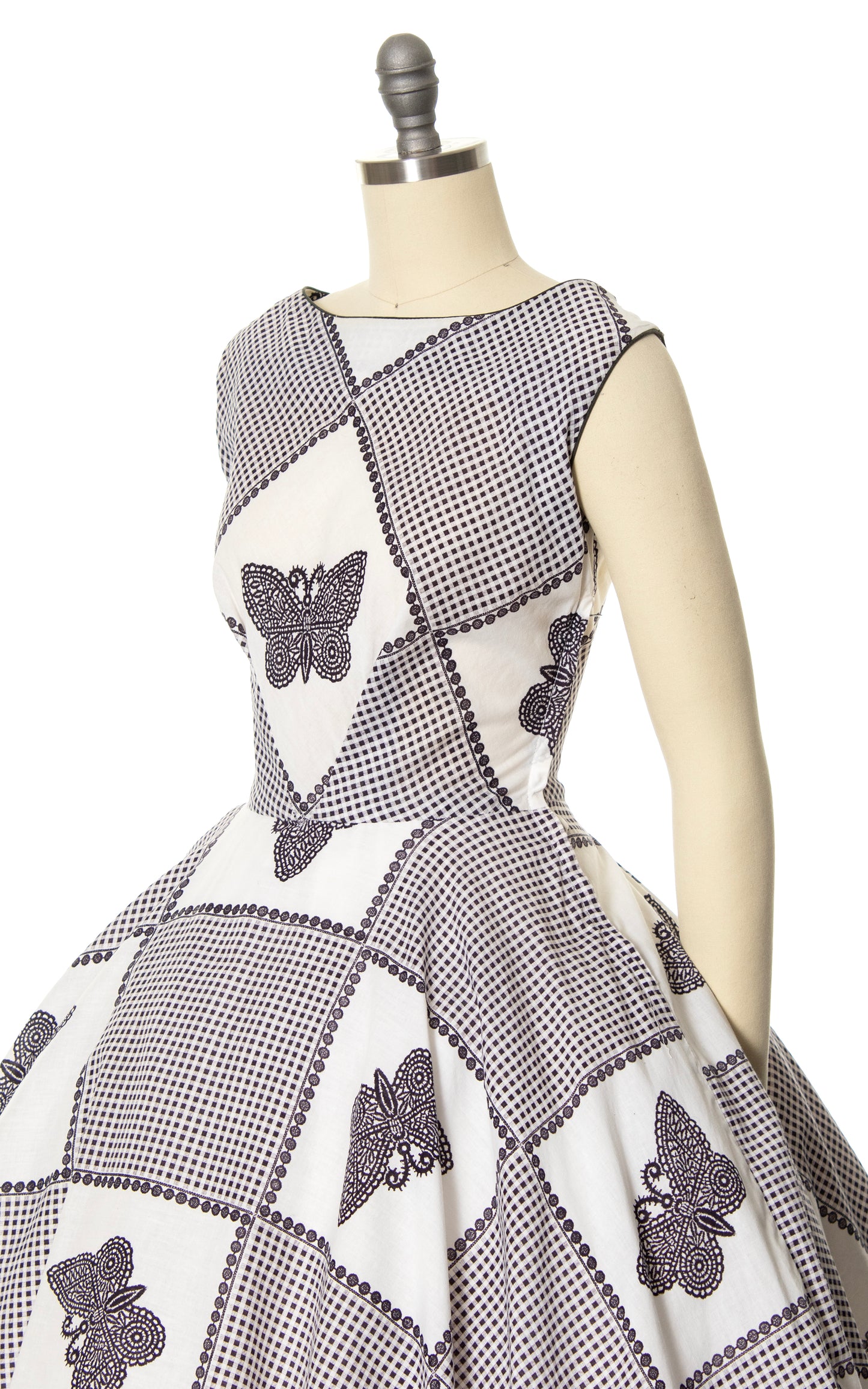 1950s Butterfly Gingham Circle Skirt Sundress | small/medium